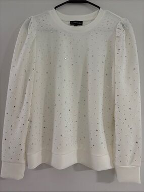Modern Works White Embellished Puff-Sleeve Sweatshirt size Small